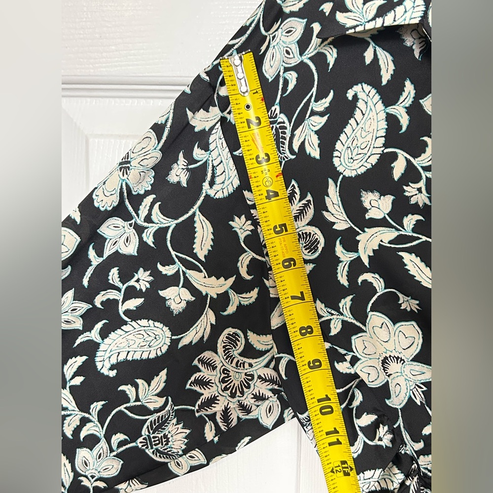 ZARA Floral Satin Effect Long Sleeve Shirt Dress Black White Size XL Fall Style - Picture 8 of 16
